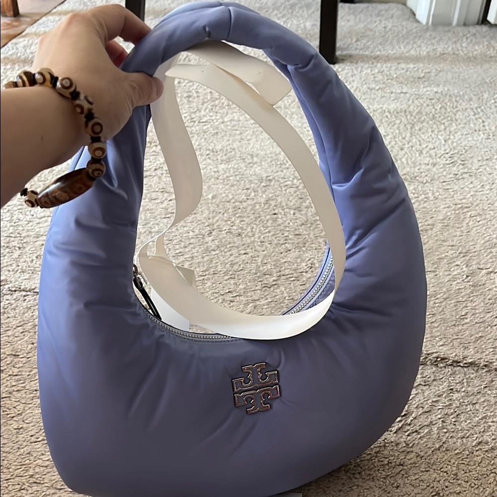Brand New Toryburch Britten Nylon Puffy Shoulder Bag in Pale Iris